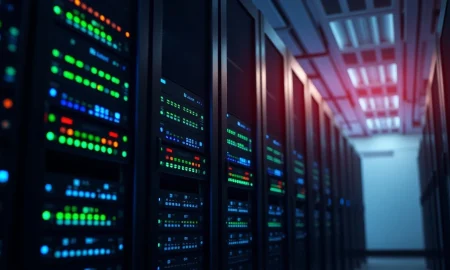 AI server rack in a data center, representing infrastructure stocks.