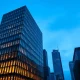 Financial district skyline representing SoftBank's major loan and OpenAI IPO speculation.