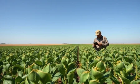 Soybean plants in field during market pressure period March 2026