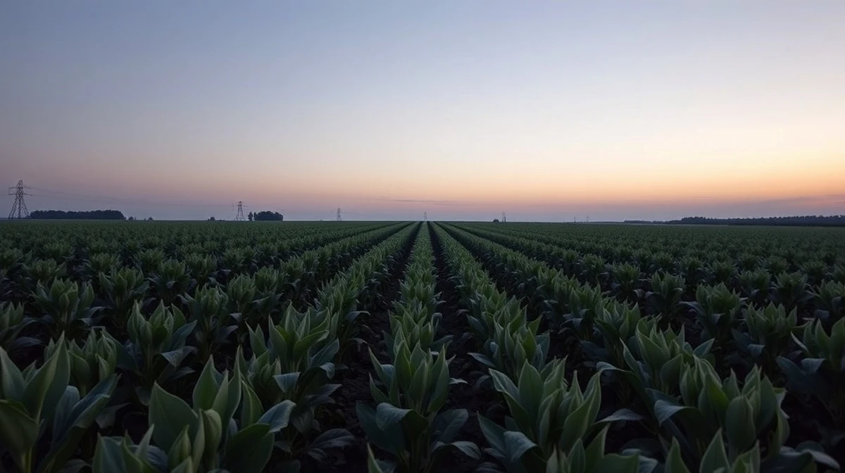 A soybean field under an evening sky, representing agricultural commodity markets.