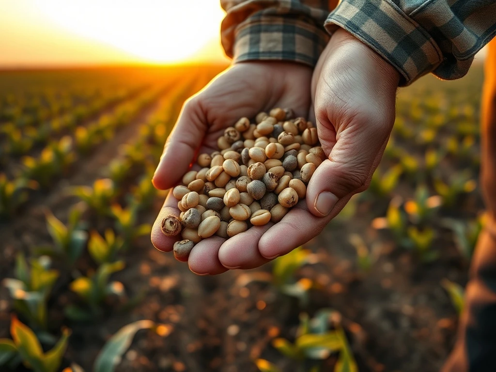 Soybeans spilling from a sack representing the commodity's double-digit price gains in March 2026 futures trading.