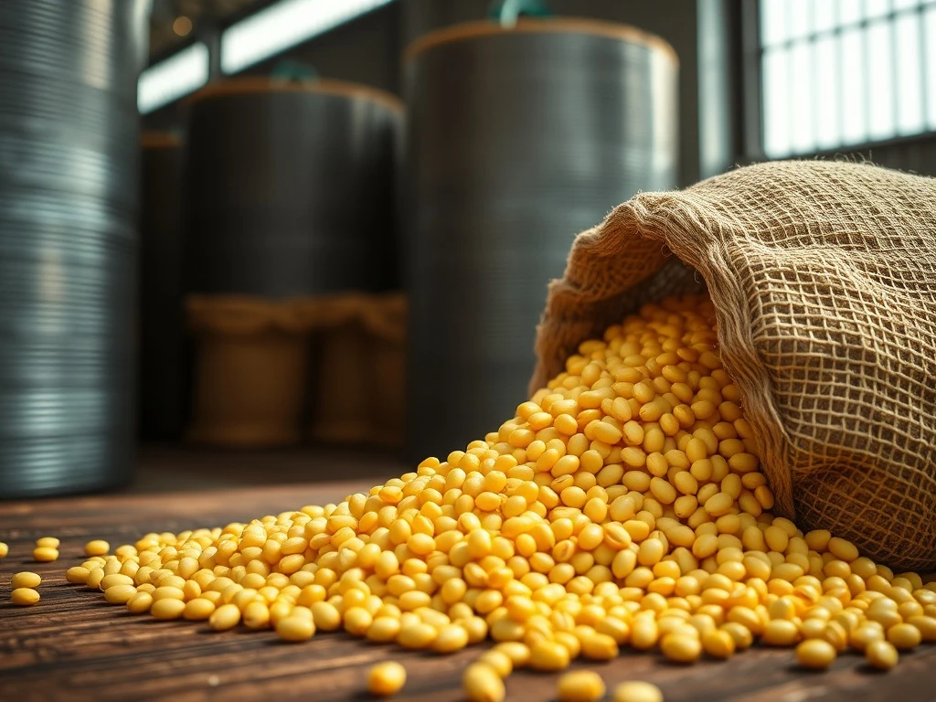 Soybeans spilling from a sack, representing the commodity rally and agricultural market analysis for March 2026.