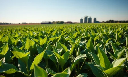 Soybeans rallying on Wednesday as shown in Midwest soybean field with developing pods