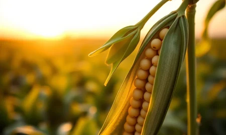Close-up of soybeans representing the March 2026 futures market rally and agricultural commodity trading.
