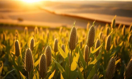 Soybean plants in a field representing the agricultural commodity market report.