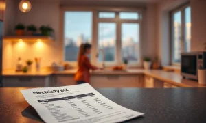 A detailed electricity bill on a kitchen counter highlighting state-by-state cost disparities.