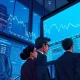 Financial analysts monitor stock market and Treasury yield data on trading floor displays as markets react.