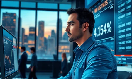Trader on March 11, 2026, monitoring stock market decline and rising Treasury yield of 4.154% on financial data screen.