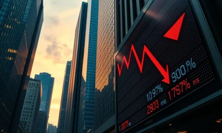 Stock market decline showing downward trends on digital ticker amid inflation and employment concerns