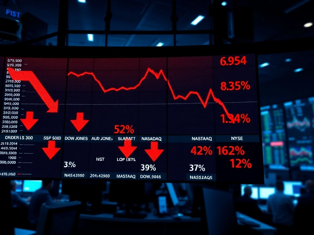 Stock market decline showing falling indexes amid inflation concerns and weak US job data