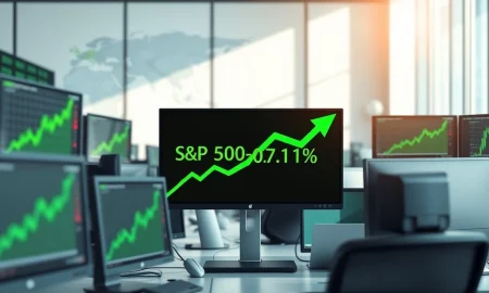 Stock market trading floor showing green upward trends after President Trump's Iran war comments