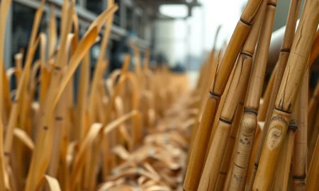 Sugar cane processing at industrial mill as crude oil rally impacts ethanol production decisions