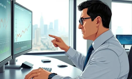 Financial analyst at TD Securities monitors inflation and Treasury yield data charts in 2026 economic briefing.