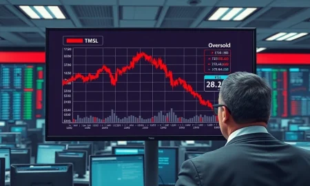 Financial analyst monitoring the T. Rowe Price Small-Mid Cap ETF (TMSL) chart showing oversold RSI signal.