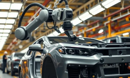 Toyota assembly line at Georgetown, Kentucky plant during vehicle production.