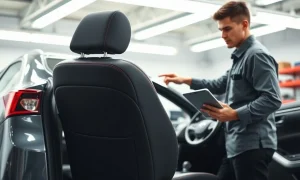 Toyota seat defect recall inspection in a dealership service bay for 550,000 vehicles.