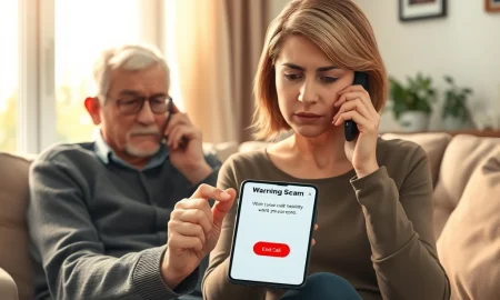 Truecaller family protection feature showing remote call termination for elderly relative during potential scam