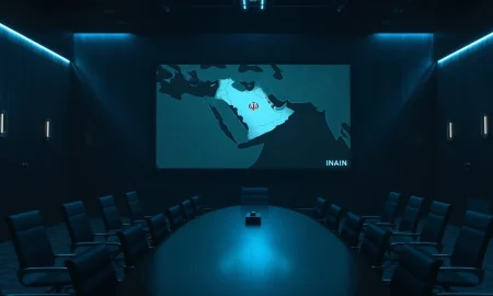 A situation room map showing Iran, representing postponed US military action.