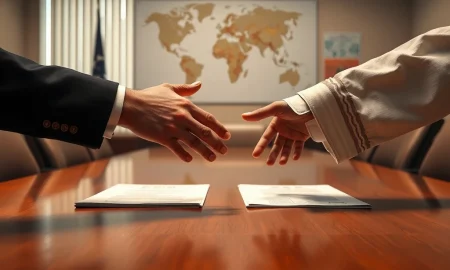 Symbolic handshake representing US-Iran diplomatic breakthrough announced by President Trump