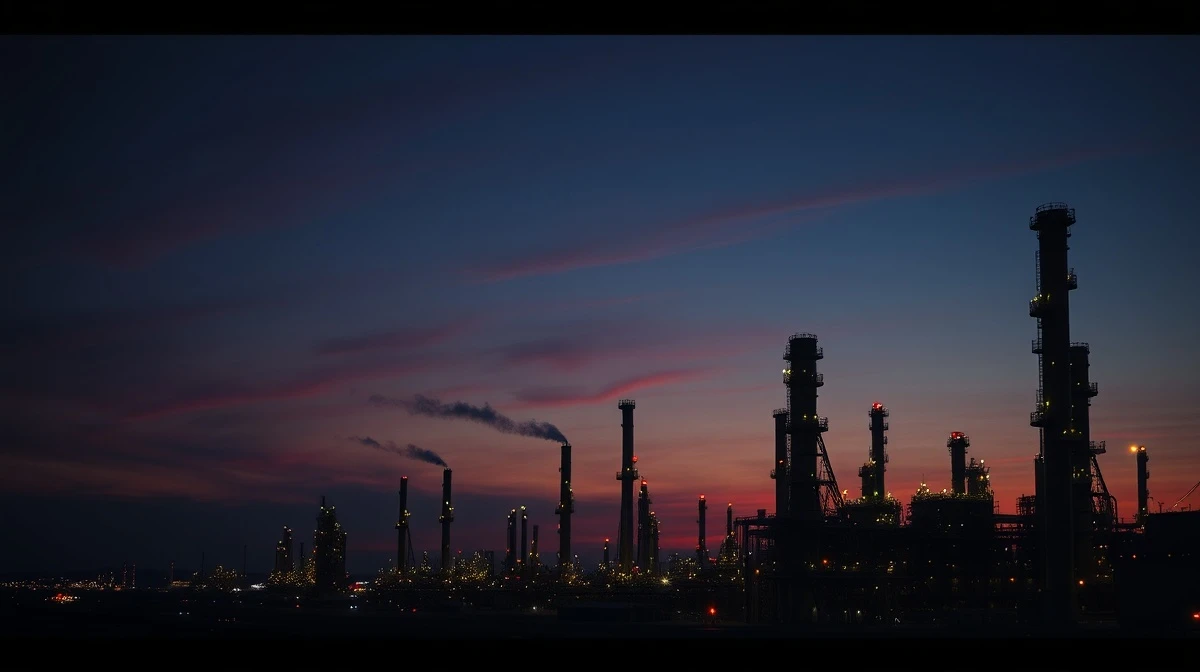 Oil refinery at dusk representing Trump's comments on Iranian oil policy.