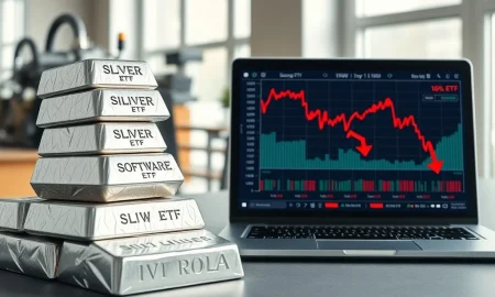 Tuesday's ETF market action showing silver bullion gains versus declining tech stocks representing SLVR and IGV ETF performance