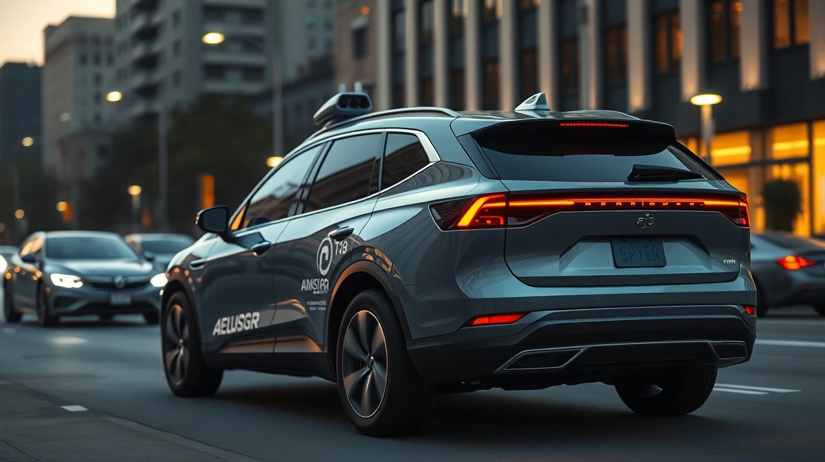 Autonomous electric SUV representing the Uber and Rivian robotaxi partnership on a city street.