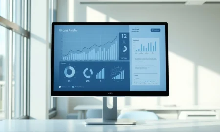 UiPath enterprise automation software interface showing performance metrics and upward-trending data visualizations