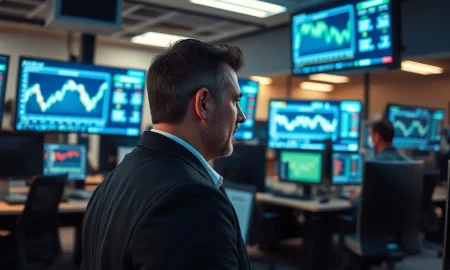 A trader monitors bond market data on multiple screens during a sell-off.