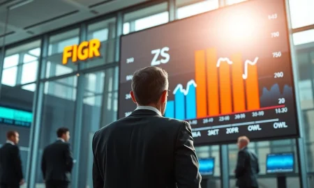 Analyst monitoring unusual options trading activity for FIGR, ZS, and OWL stocks on trading floor.