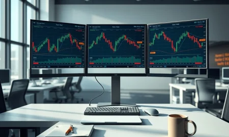 Professional trading desk analyzing unusual options activity for United Airlines, Boeing, and Wells Fargo stocks.