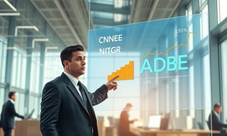 Financial analyst reviewing unusual options trading activity for CNNE, NTGR, and ADBE stocks on a digital market data screen.