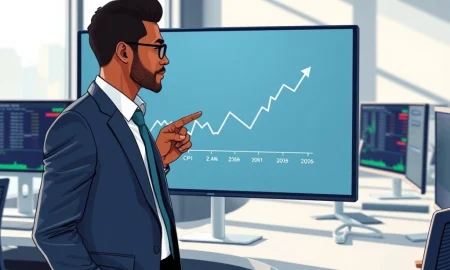 Financial analyst reviews US CPI inflation data chart showing a steady 2.4% rate for February 2026.
