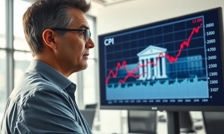 Financial analyst reviews critical US CPI inflation data chart with Federal Reserve policy implications.