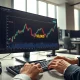 Professional trader analyzing the US Dollar Index chart holding near the 99.00 level on a financial monitor.