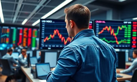 Trader analyzes falling US Dollar and stabilizing Oil prices on charts following Trump's market comment.