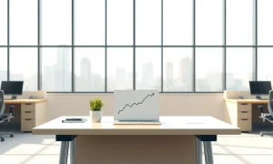 US layoff announcements data showing a downward trend on a desk in a professional office setting.