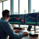 Trader monitors USD/CAD and WTI crude oil prices on trading desk as Canadian Dollar faces pressure