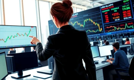 USD/CAD price analysis showing trader monitoring currency surge after IEA oil announcement.