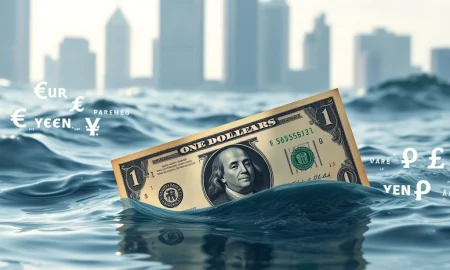 US dollar bill in turbulent waters representing conditional haven status and durability challenges in global currency markets
