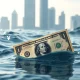 US dollar bill in turbulent waters representing conditional haven status and durability challenges in global currency markets