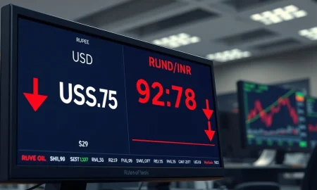 USD/INR currency pair approaching 92.80 on trading terminal amid energy market crisis