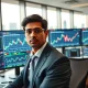Financial analyst monitoring USD/INR exchange rate charts as the Indian rupee holds steady against a weakening US dollar.
