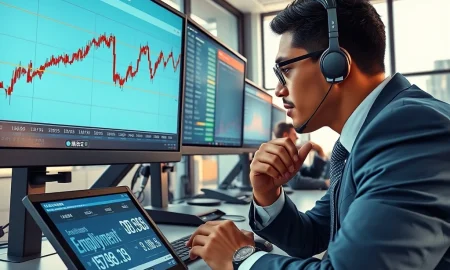 Financial analyst monitoring USD volatility and Treasury yield charts following critical jobs data release