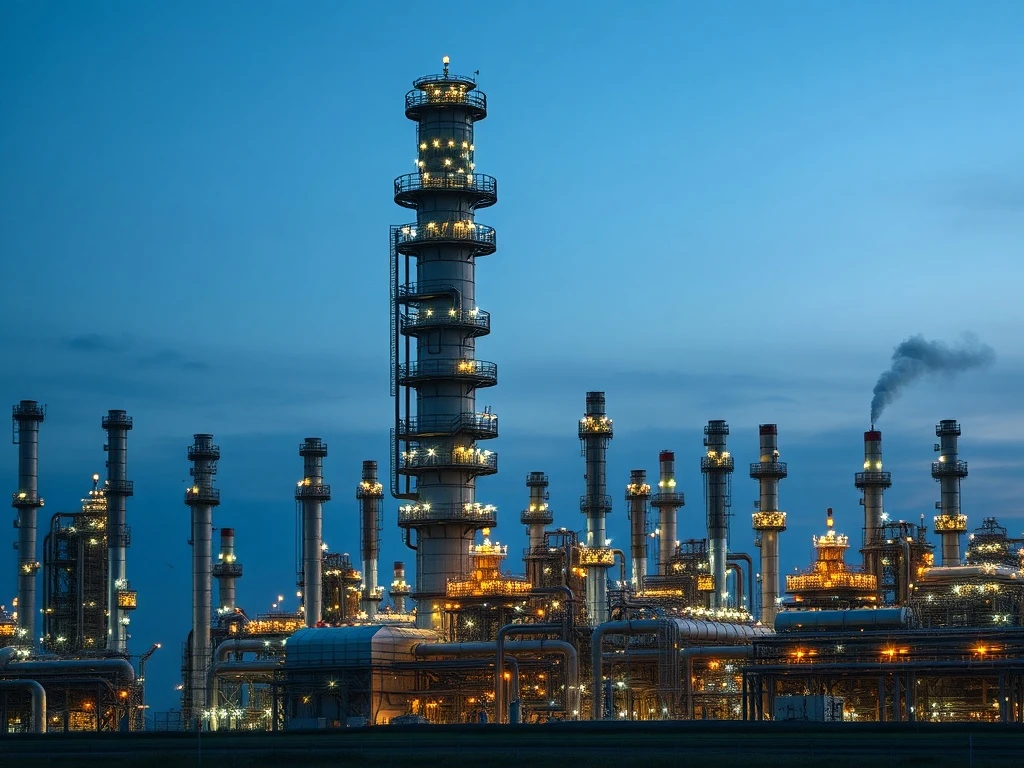 Valero Energy oil refinery at dusk illustrating the industrial context of VLO stock performance.