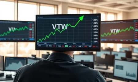 VTWO ETF stock graph showing significant inflow surge on financial trading monitors.