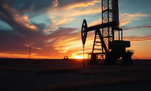 Oil drilling rig at dusk, representing Weatherford International's core business operations.