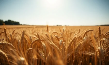 A wheat field under a clear sky, representing agricultural commodity markets.