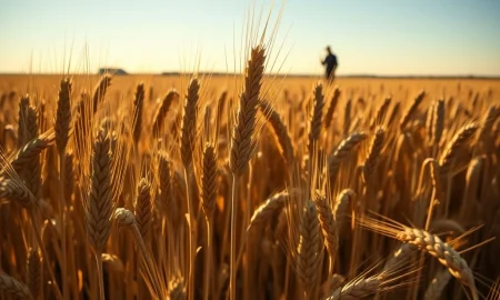 Wheat field under analysis as futures prices fall sharply in March 2026 trading.