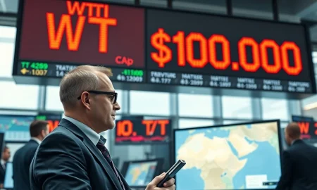 WTI crude oil price surges above $100 per barrel on Middle East conflict news as trader monitors market.