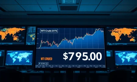 WTI crude oil price chart showing rebound above $79 on trading screen amid Middle East supply disruption news.